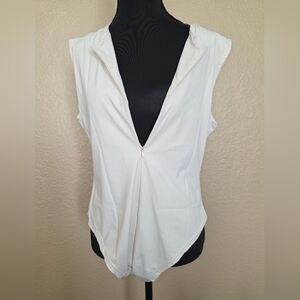 Women's White Cream Sleeveless BodySuit Zip-Up Top, Never Worn Lined Size XL